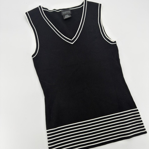 George Stretch Black White Striped V Neck Sleeveless Knit Top Womens L - Picture 2 of 5